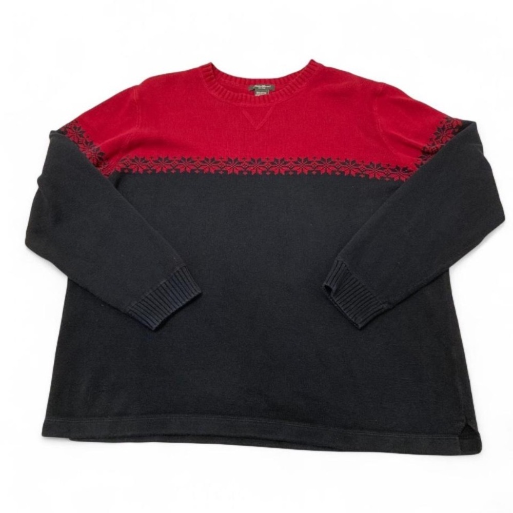 Vtg Eddie Bauer Snowflake Holiday Sweater Women’s XL Outdoor Gorpcore Red Black